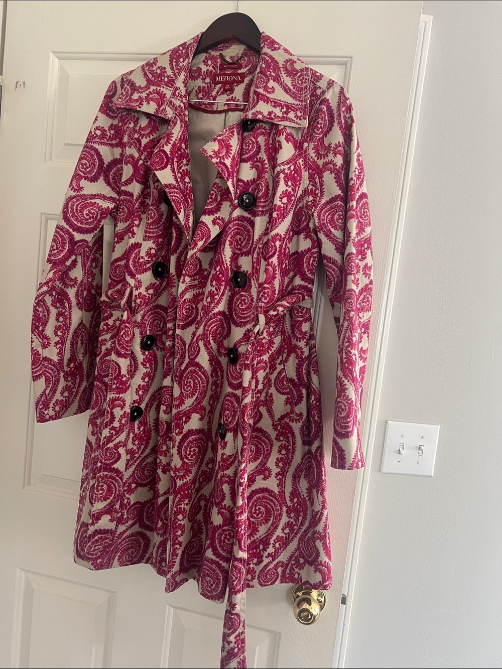 Merona Cream and Pink Paisley Trench Coat